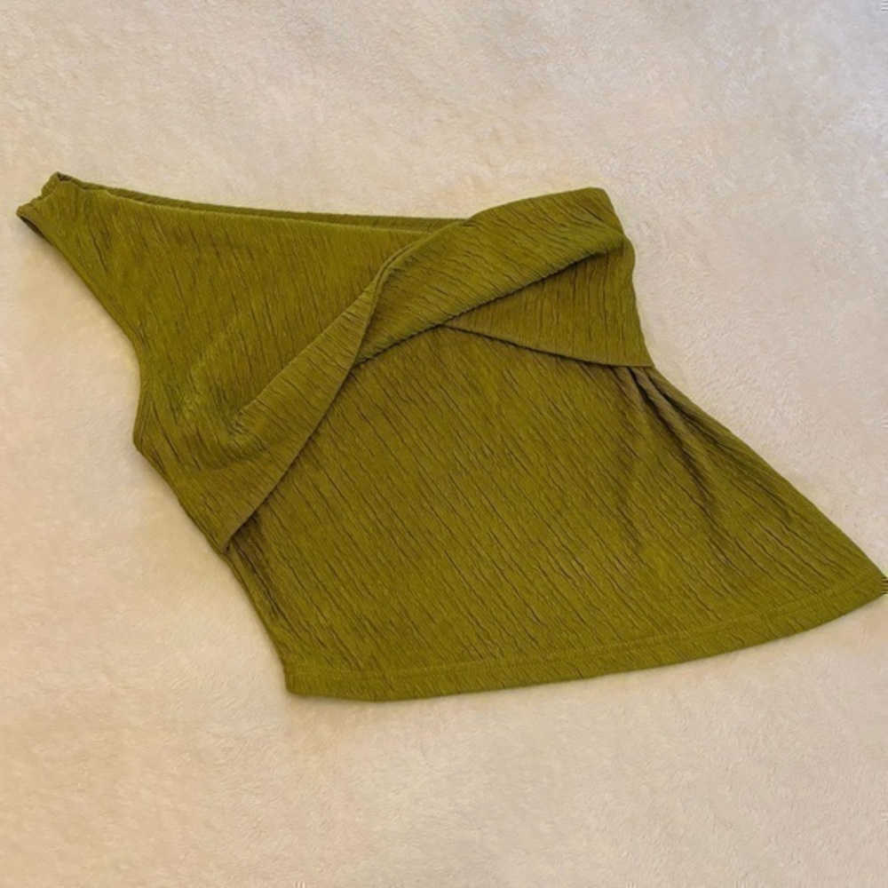 SHEIN Chartreuse One Shoulder Textured Top Medium Y2K Going Out Minimalist Chic